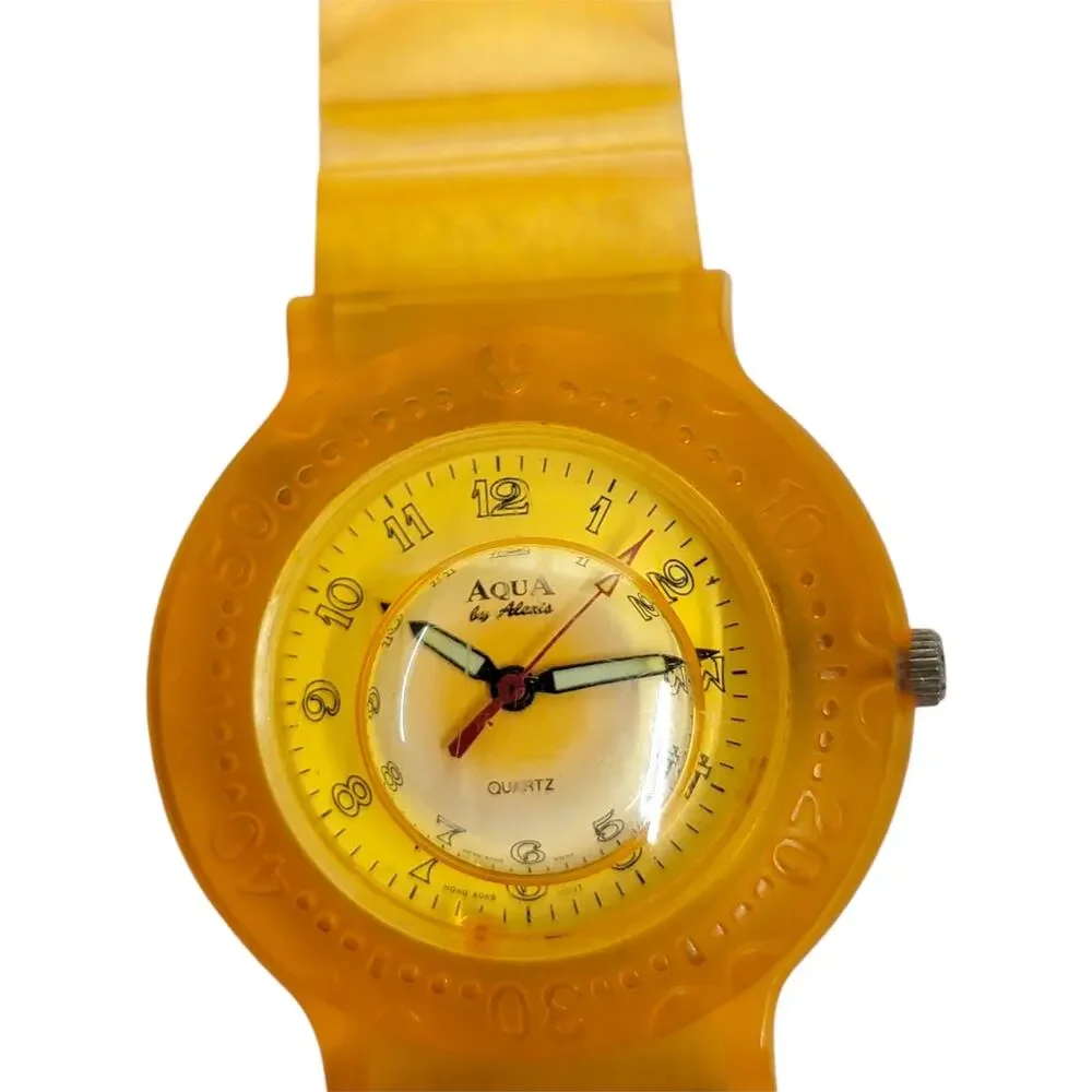 Vintage Y2K Aqua By Alexis Yellow Translucent Jelly Watch Bubble Dial Surf READ